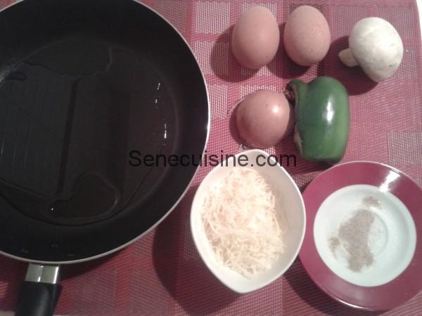 Ingrédients Omelette aux oignons et poivrons